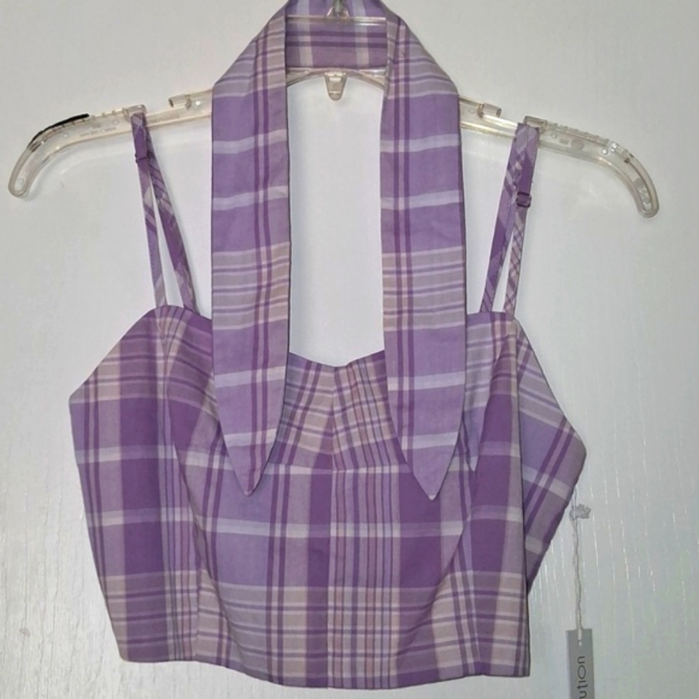Sisstrevolution Cropped Purple Plaid Cotton Festival Season Top Sz Small